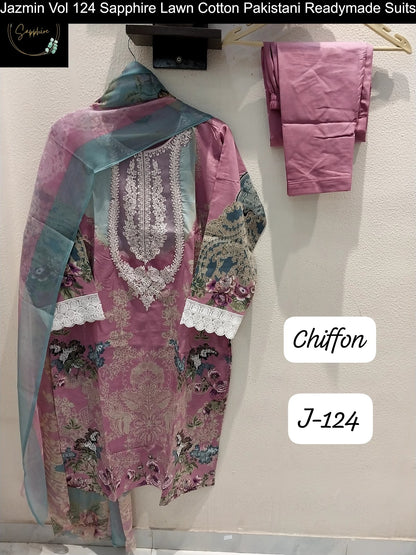 Jazmin Vol 124 Sapphire Lawn Cotton Pakistani Readymade Suits Exporter India
