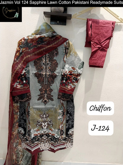 Jazmin Vol 124 Sapphire Lawn Cotton Pakistani Readymade Suits Exporter India