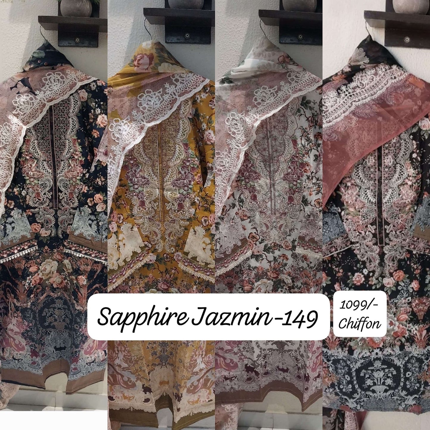 Jazmin Vol 149 Sapphire Lawn Cotton Karachi Readymade Suits Wholesale