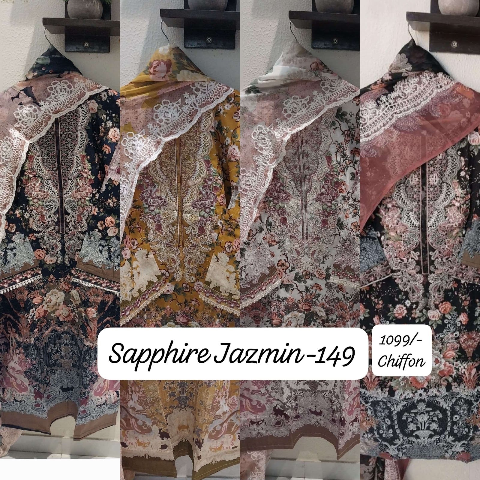 Jazmin Vol 149 Sapphire Lawn Cotton Karachi Readymade Suits Wholesale