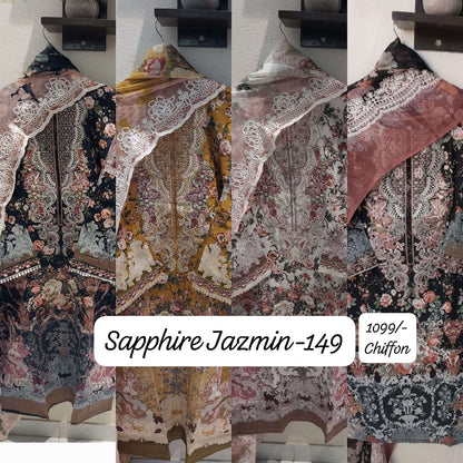 Jazmin Vol 149 Sapphire Lawn Cotton Karachi Readymade Suits Wholesale