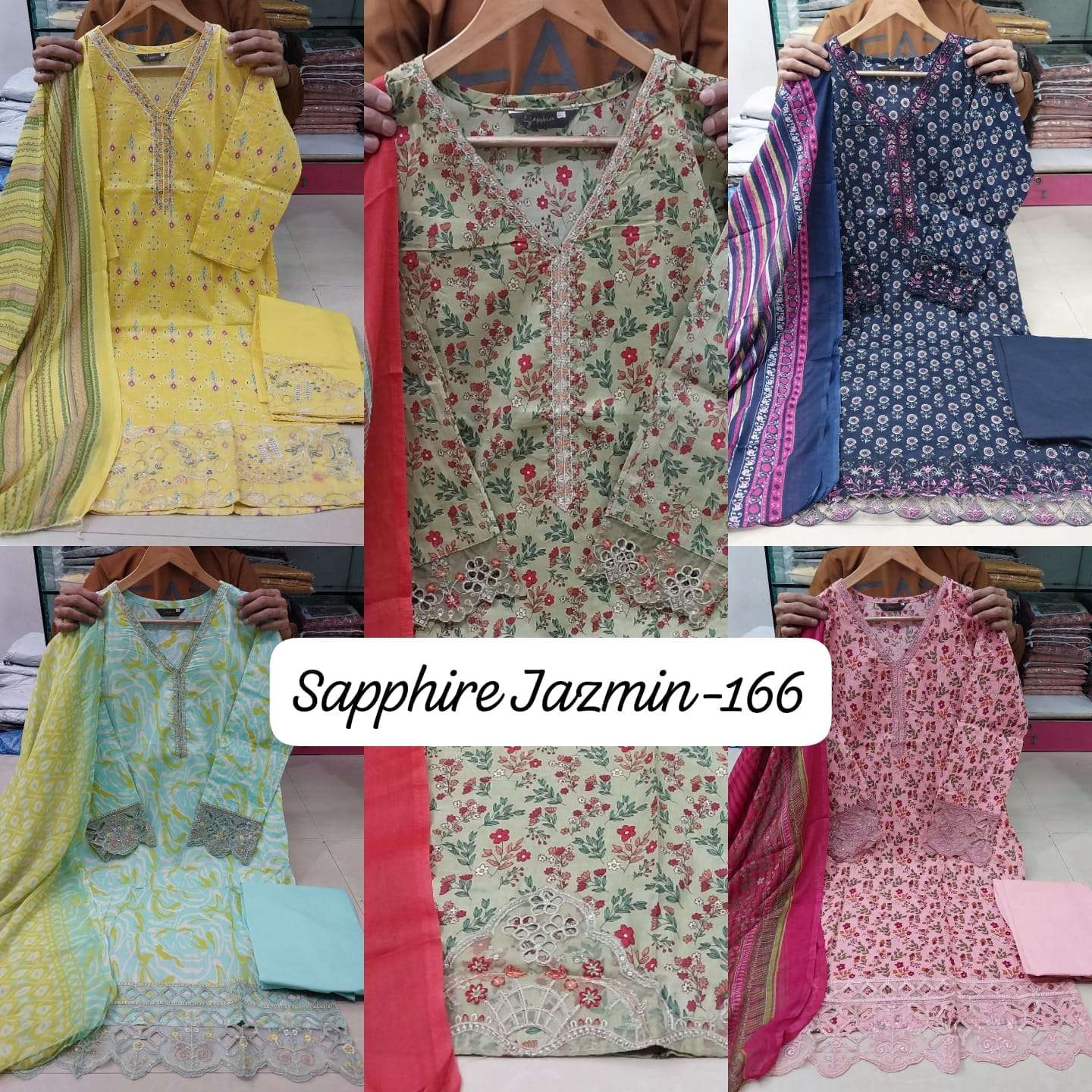 Jazmin Vol 166 Sapphire Lawn Karachi Readymade Suits Wholesale Price