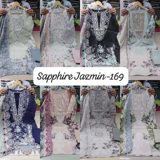 Jazmin Vol 169 Sapphire Lawn Cotton Karachi Readymade Suits Manufacturer
