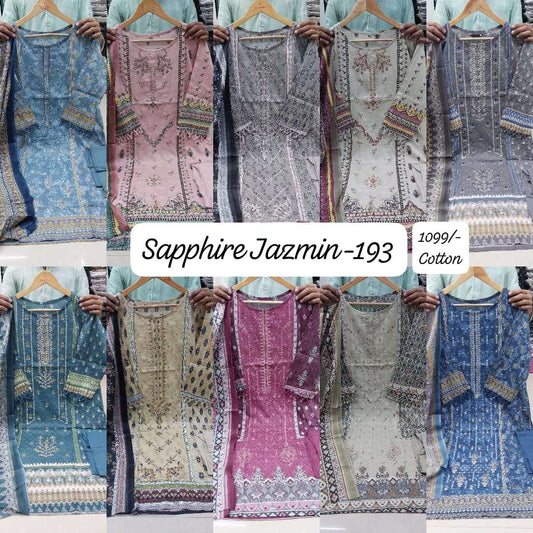 Jazmin Vol 193 Sapphire Lawn Cotton Karachi Readymade Suits Wholesale Price