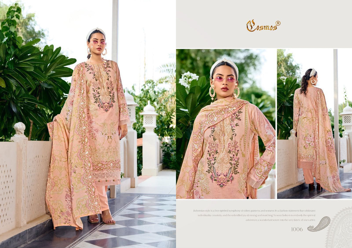 Jazmin Vol 1 Cosmos Fashion Lawn Cotton Karachi Salwar Suits Exporter Gujarat