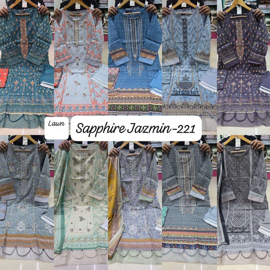 Jazmin Vol 221 Sapphire Lawn Cotton Pakistani Readymade Suits Supplier India