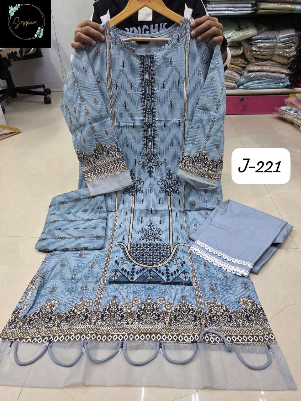 Jazmin Vol 221 Sapphire Lawn Cotton Pakistani Readymade Suits Supplier India