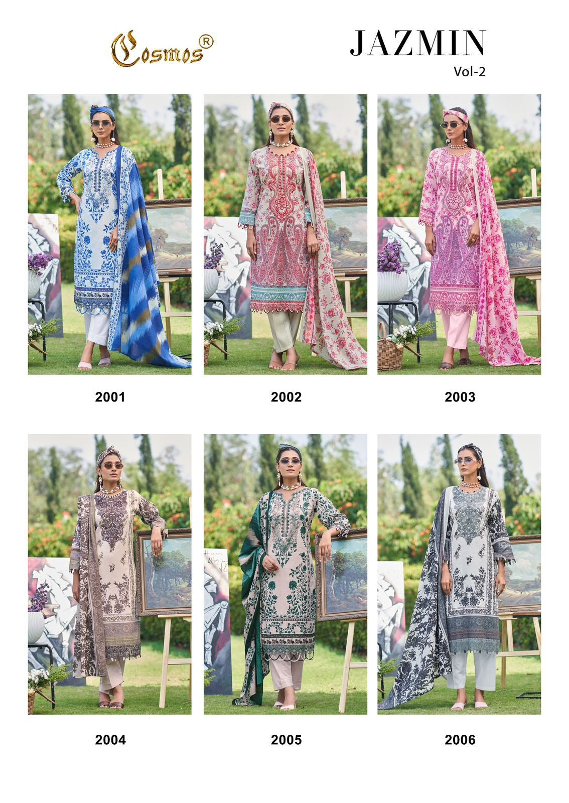 Jazmin Vol 2 Cosmos Fashion Lawn Cotton Karachi Salwar Suits Wholesale