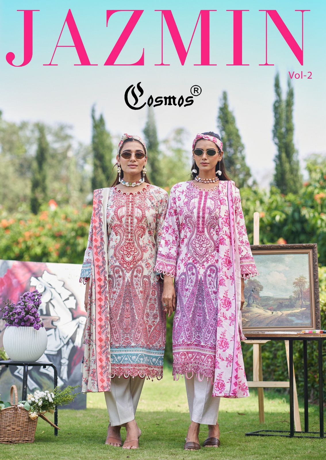 Jazmin Vol 2 Cosmos Fashion Lawn Cotton Karachi Salwar Suits Wholesale