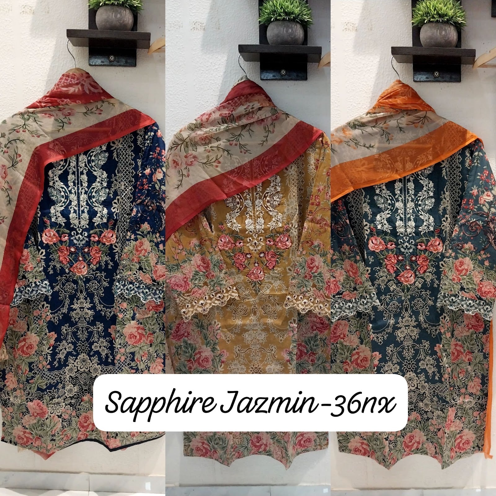 Jazmin Vol 36 Colours Sapphire Lawn Cotton Pakistani Readymade Suits Wholesaler India