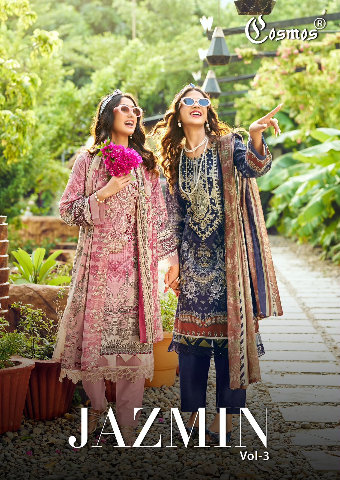Jazmin Vol 3 Cosmos Fashion Lawn Cotton Karachi Salwar Suits Wholesale Rate