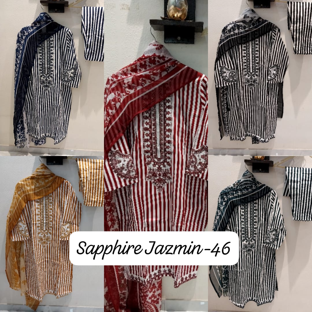 Jazmin Vol 46 Sapphire Lawn Cotton Pakistani Readymade Suits Wholesale