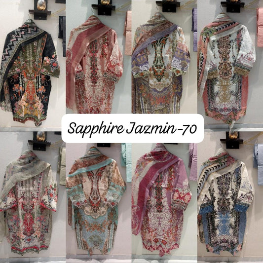 Jazmin Vol 70 Sapphire Lawn Cotton Pakistani Readymade Suits Wholesale Rate