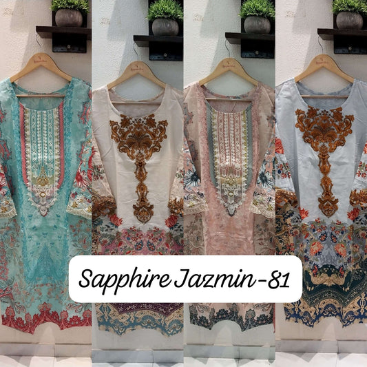 Jazmin Vol 81 Sapphire Lawn Cotton Pakistani Readymade Suits Wholesale Price