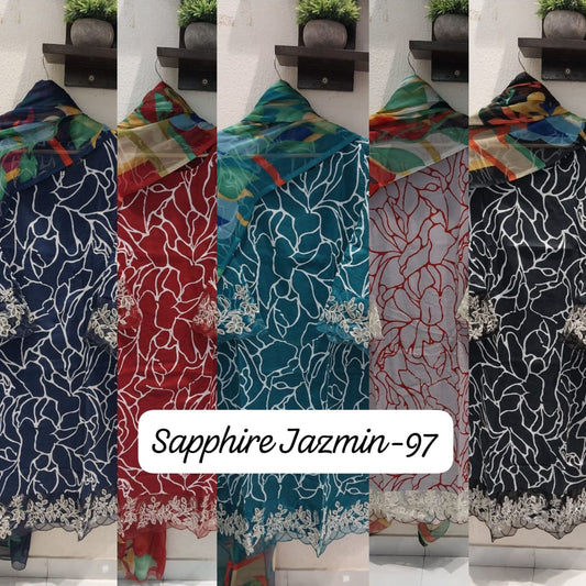 Jazmin Vol 97 Sapphire Lawn Cotton Pakistani Readymade Suits Manufacturer Gujarat