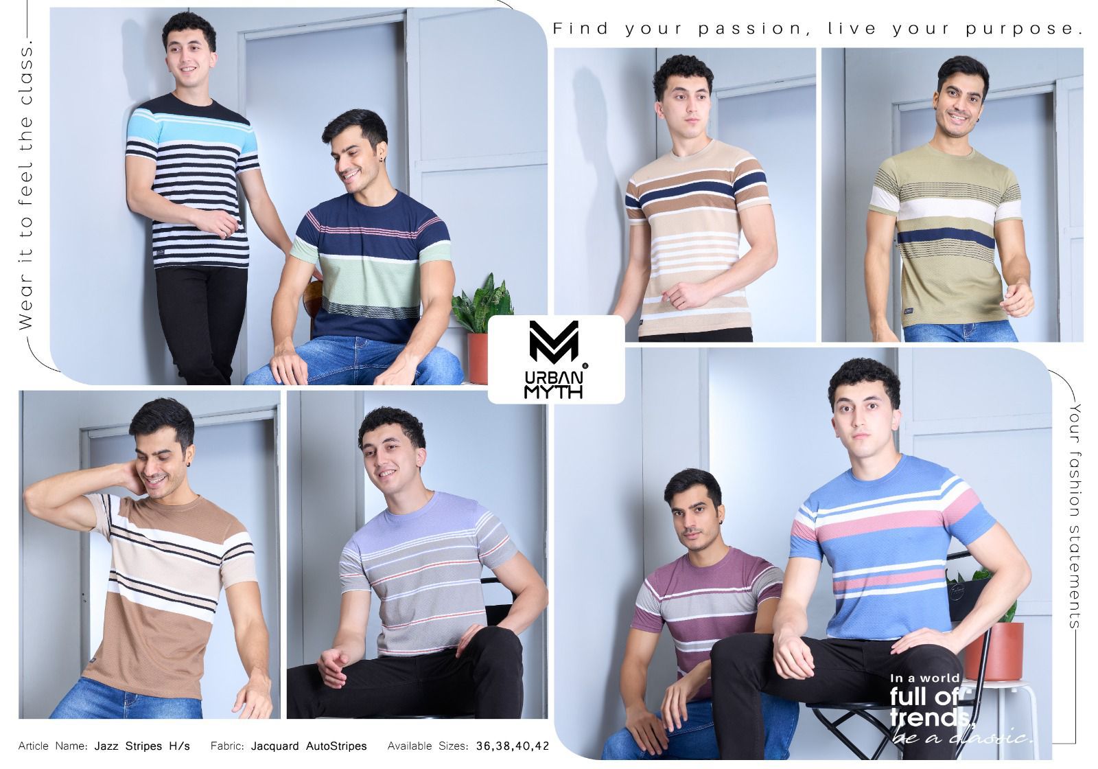 Jazz Stripes Urban Myth Jacquard Mens Tshirts Wholesaler India