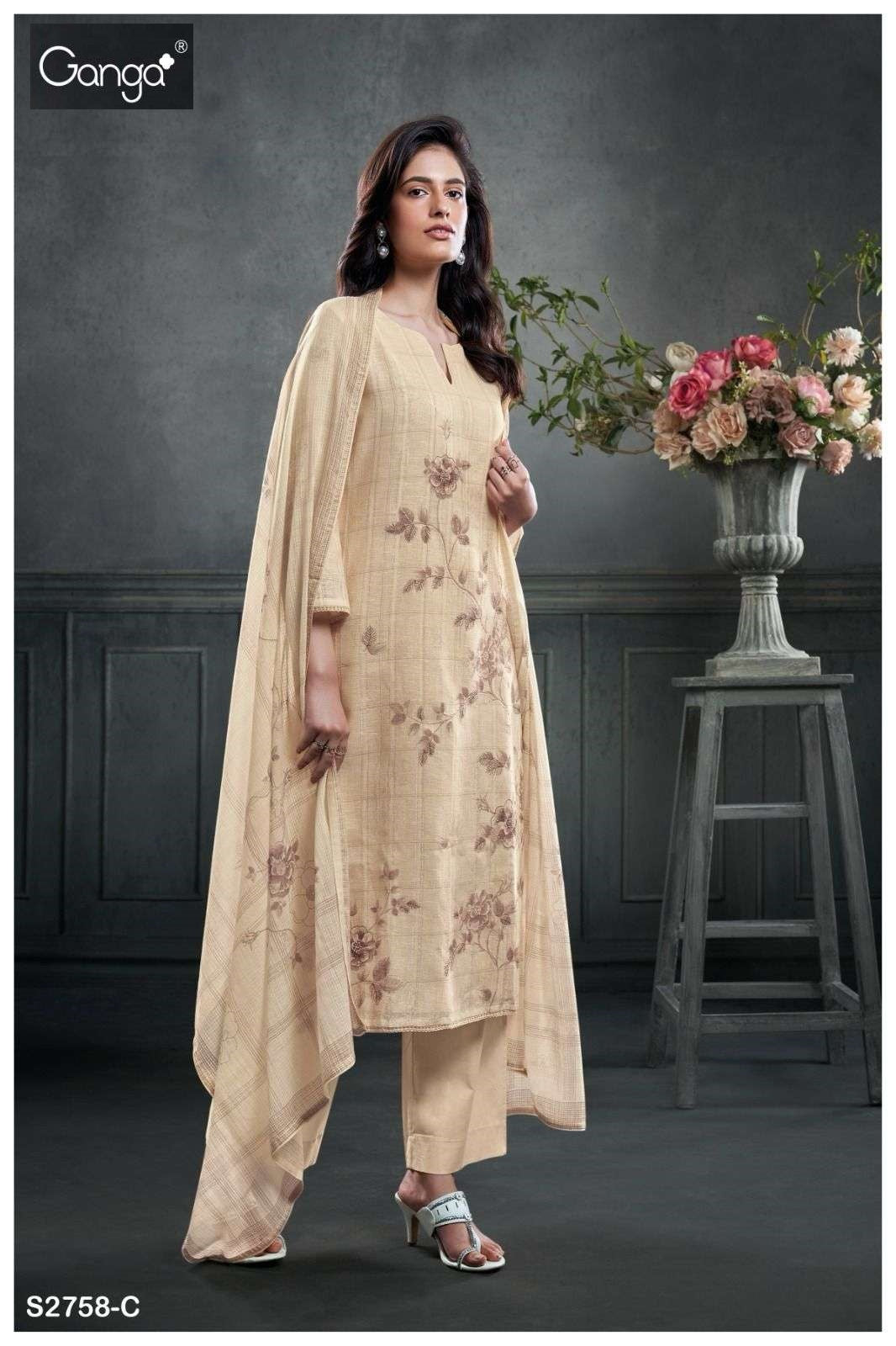 Jean 2758 Ganga Cotton Linen Pant Style Suits Wholesaler Gujarat