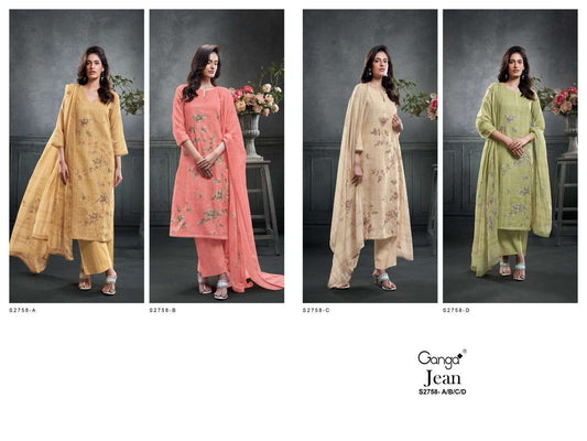 Jean 2758 Ganga Cotton Linen Pant Style Suits Wholesaler Gujarat