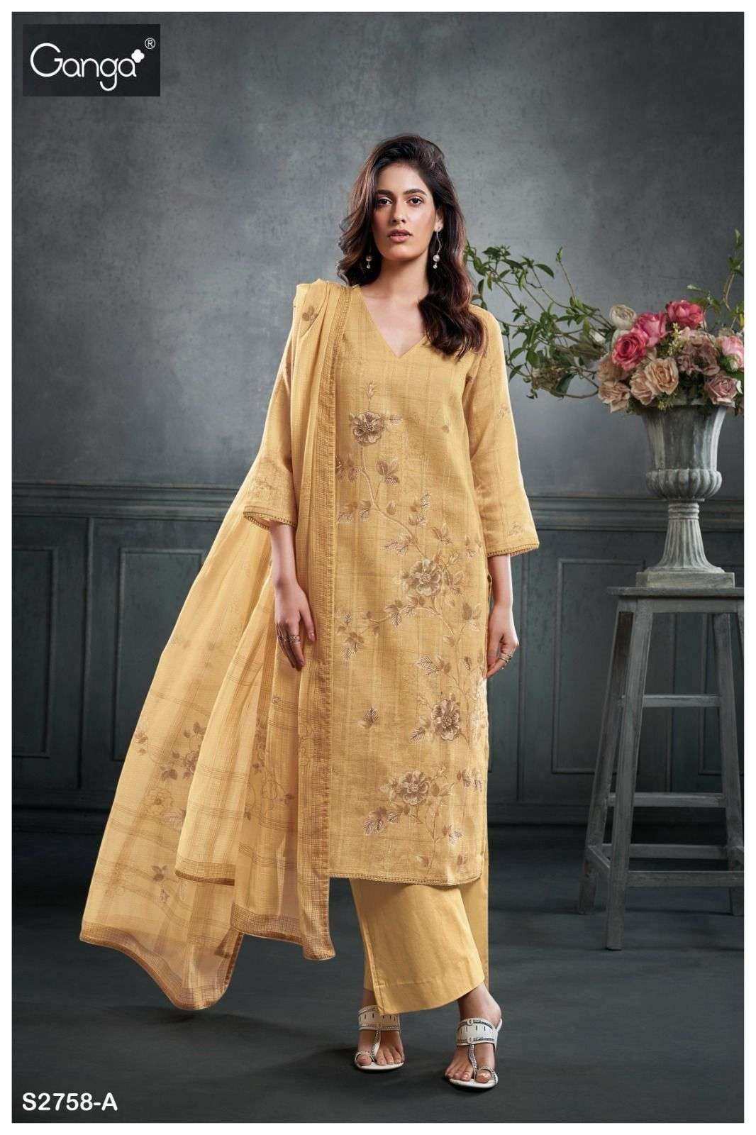 Jean 2758 Ganga Cotton Linen Pant Style Suits Wholesaler Gujarat