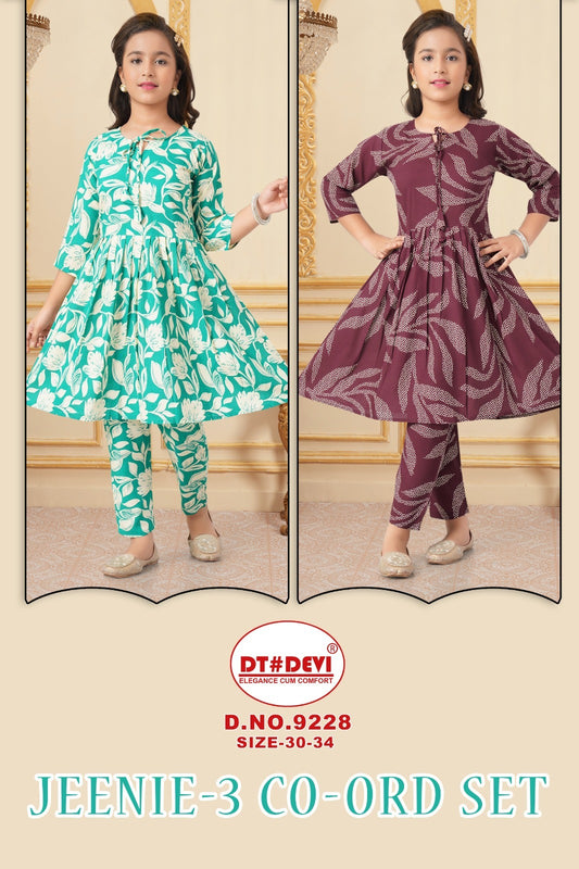 Jeenie 3 Dn 9228 Dt Devi Liva Rayon Girls Co Ord Set Wholesaler India