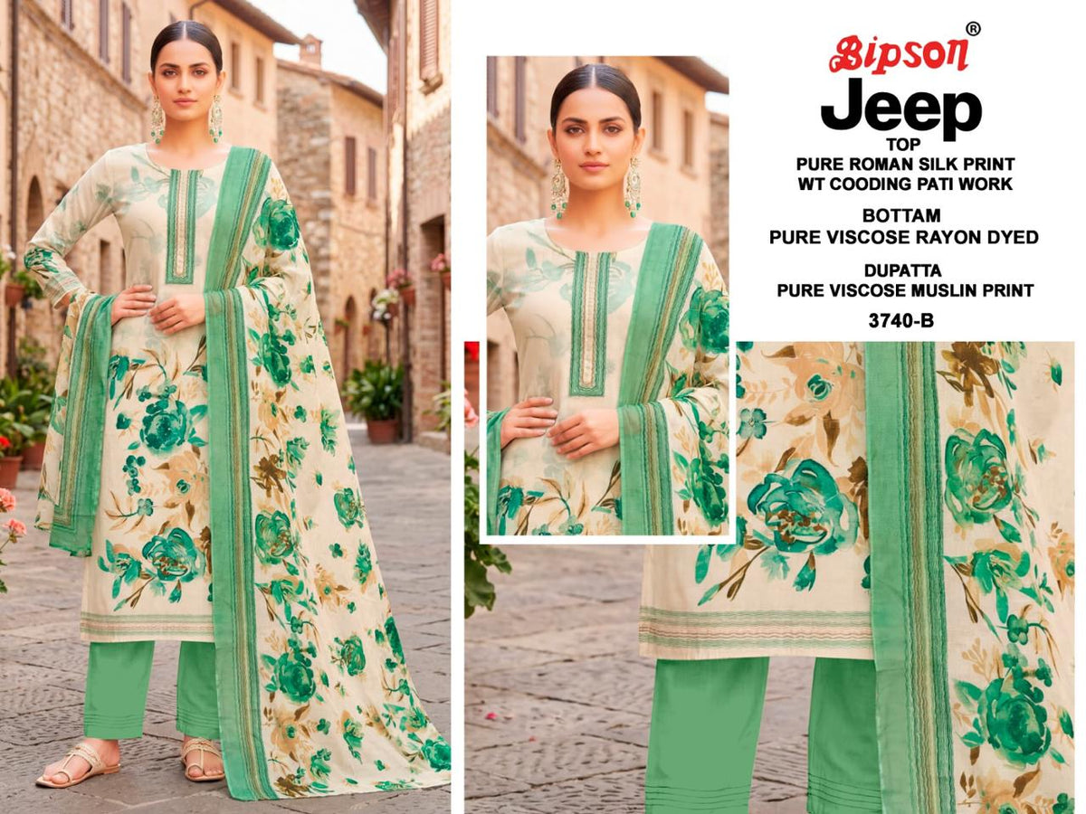 Jeep Wranglar 3740-3745 Bipson Prints Roman Silk Pant Style Suits Wholesaler Ahmedabad