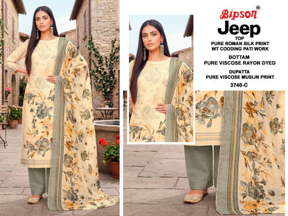 Jeep Wranglar 3740-3745 Bipson Prints Roman Silk Pant Style Suits Wholesaler Ahmedabad