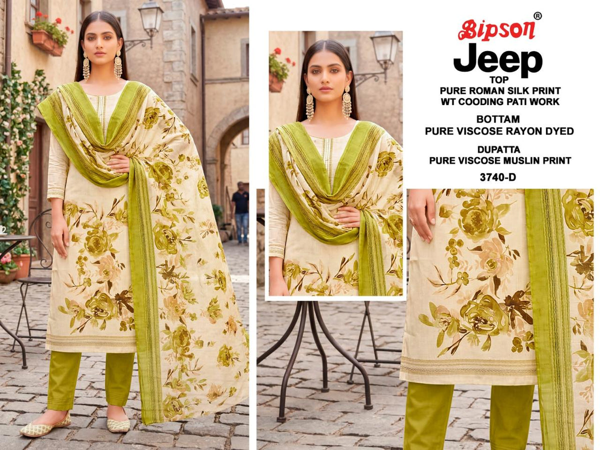 Jeep Wranglar 3740-3745 Bipson Prints Roman Silk Pant Style Suits Wholesaler Ahmedabad