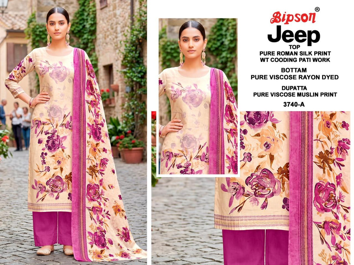 Jeep Wranglar 3740-3745 Bipson Prints Roman Silk Pant Style Suits Wholesaler Ahmedabad