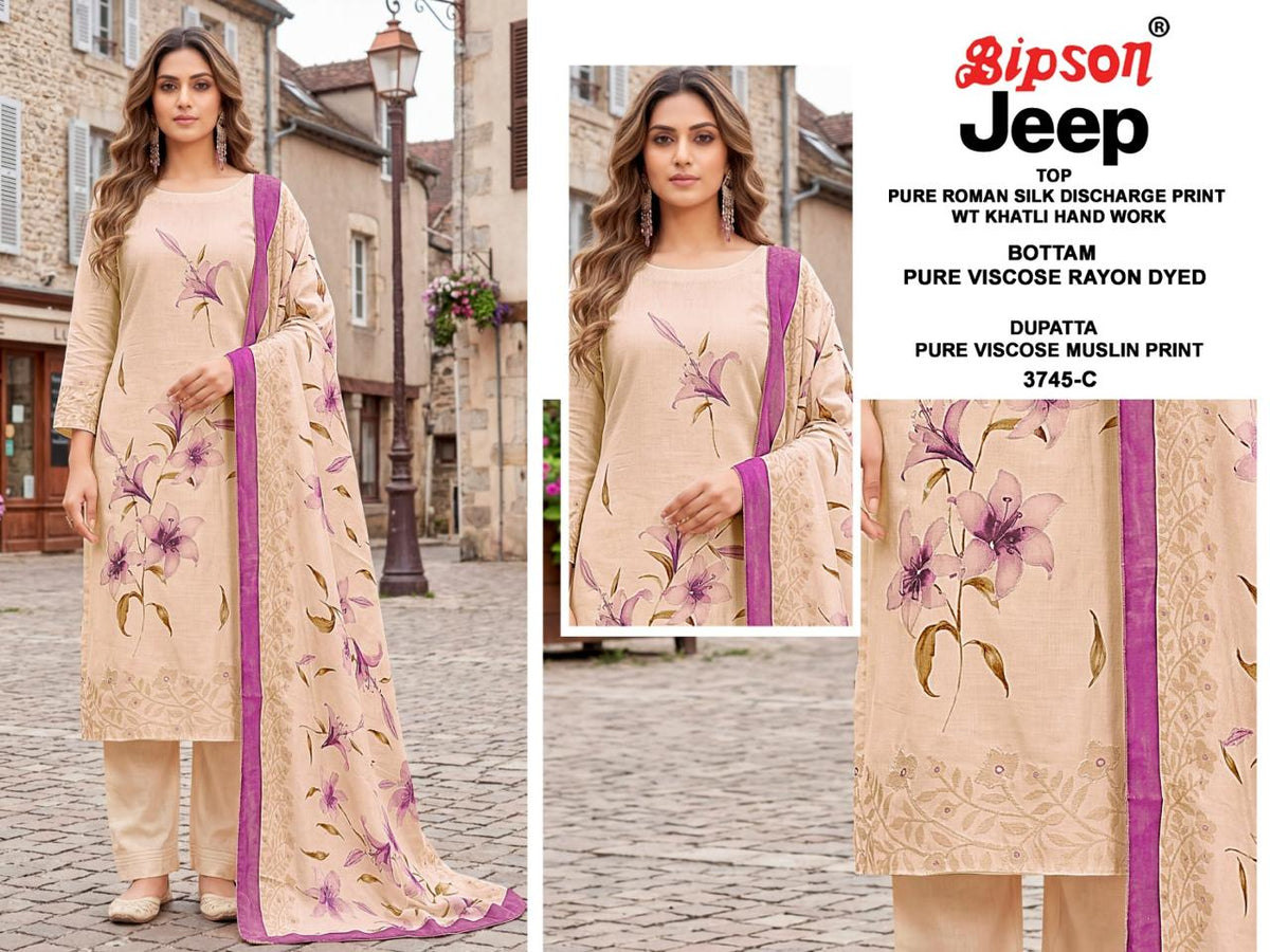 Jeep Wranglar 3740-3745 Bipson Prints Roman Silk Pant Style Suits Wholesaler Ahmedabad