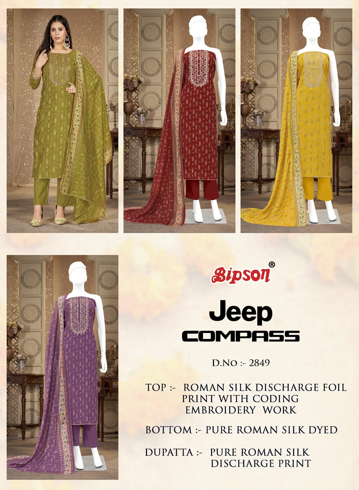 Jeep Compass 2849 Bipson Prints Roman Silk Pant Style Suits Exporter Gujarat