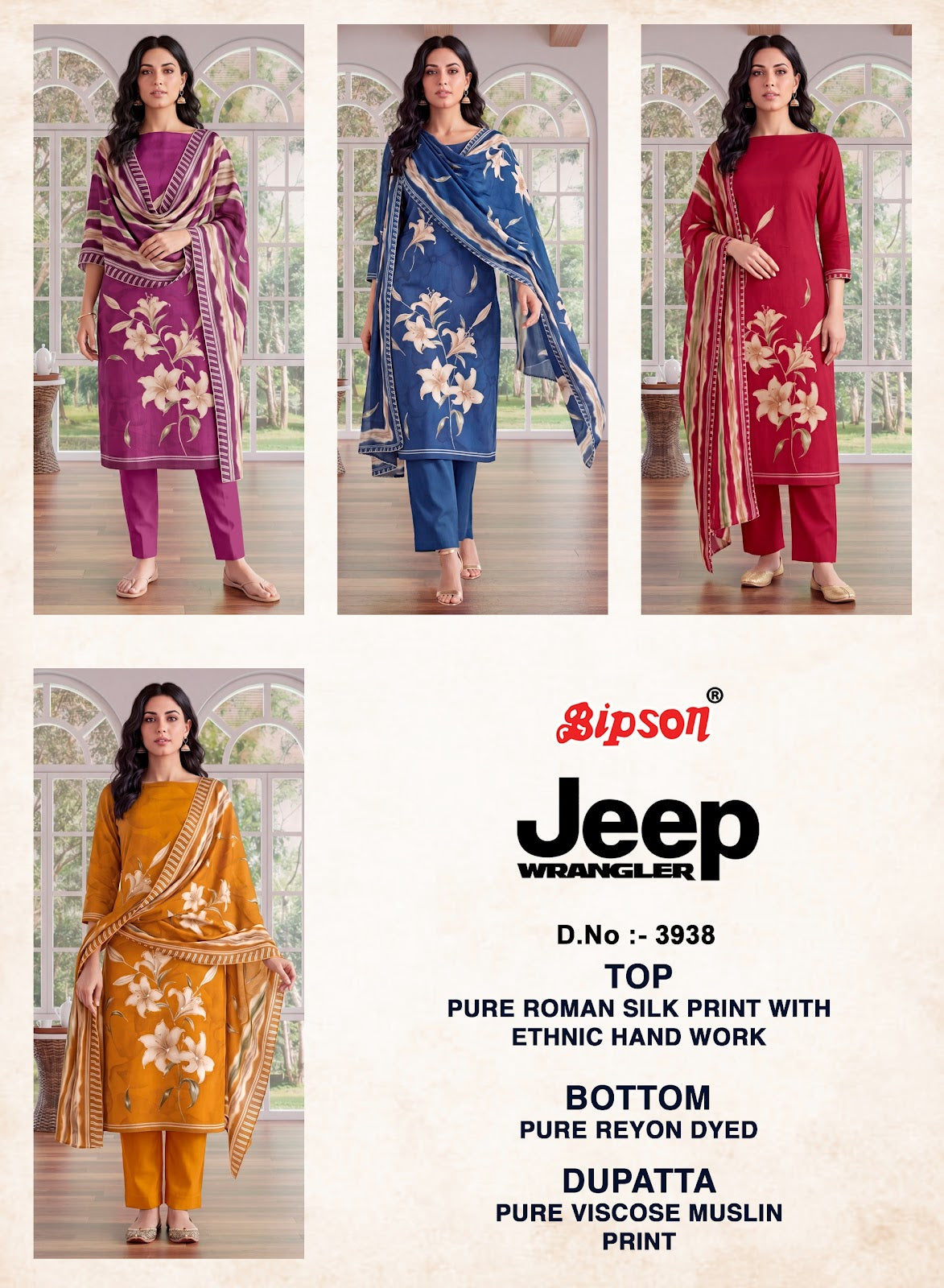 Jeep Wranglar 0906 Bipson Prints Roman Silk Pant Style Suits Supplier