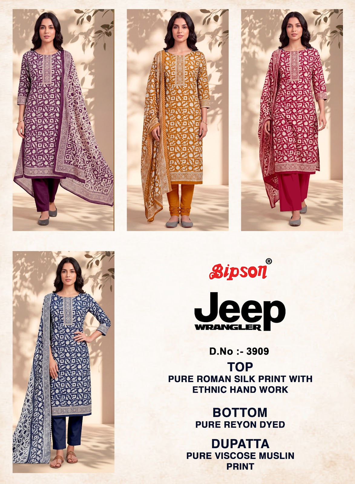 Jeep Wranglar 0906 Bipson Prints Roman Silk Pant Style Suits Supplier