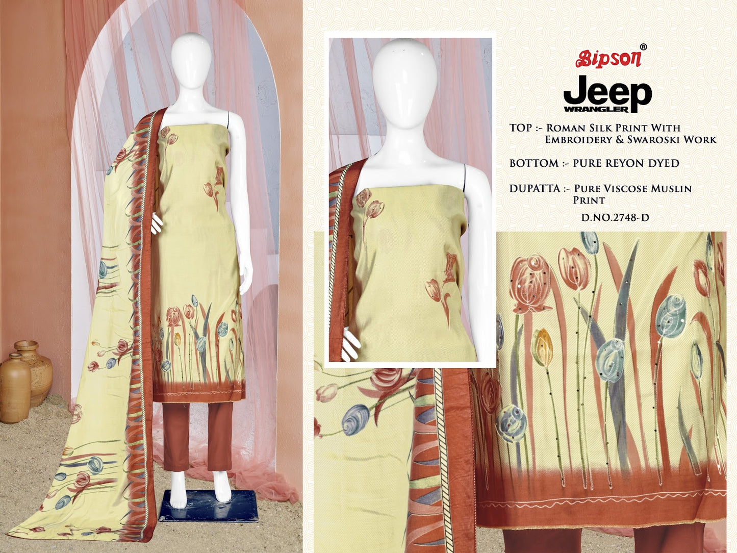 Jeep Wranglar 2748 Bipson Prints Roman Silk Pant Style Suits Exporter