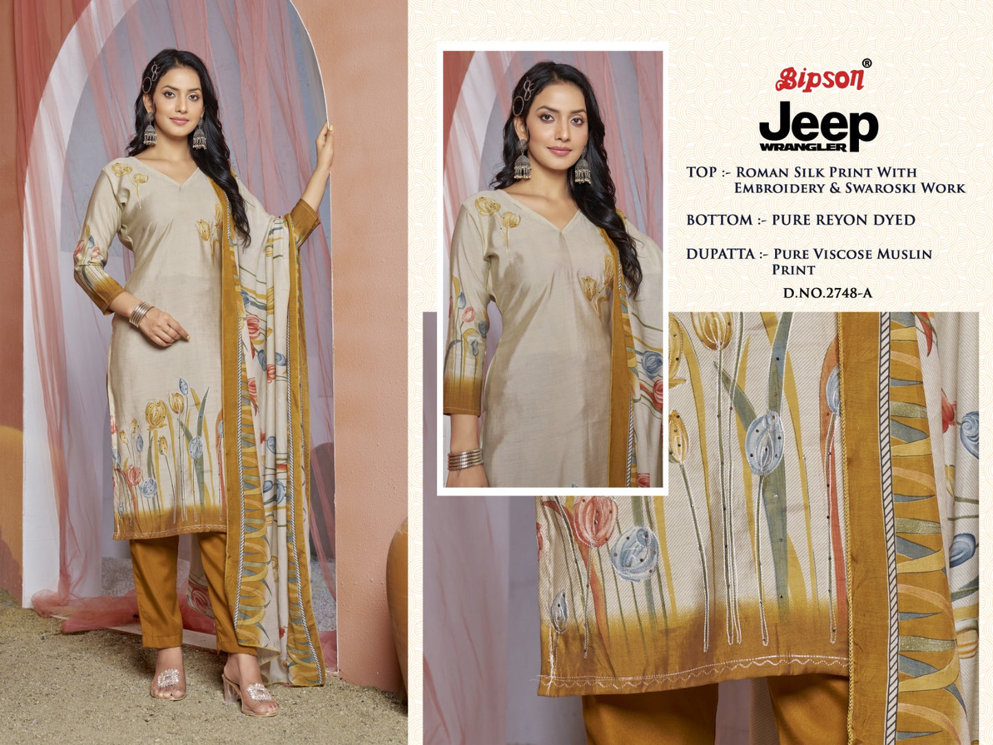 Jeep Wranglar 2748 Bipson Prints Roman Silk Pant Style Suits Exporter