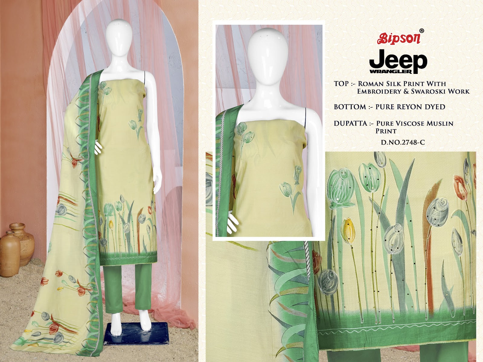 Jeep Wranglar 2748 Bipson Prints Roman Silk Pant Style Suits Exporter