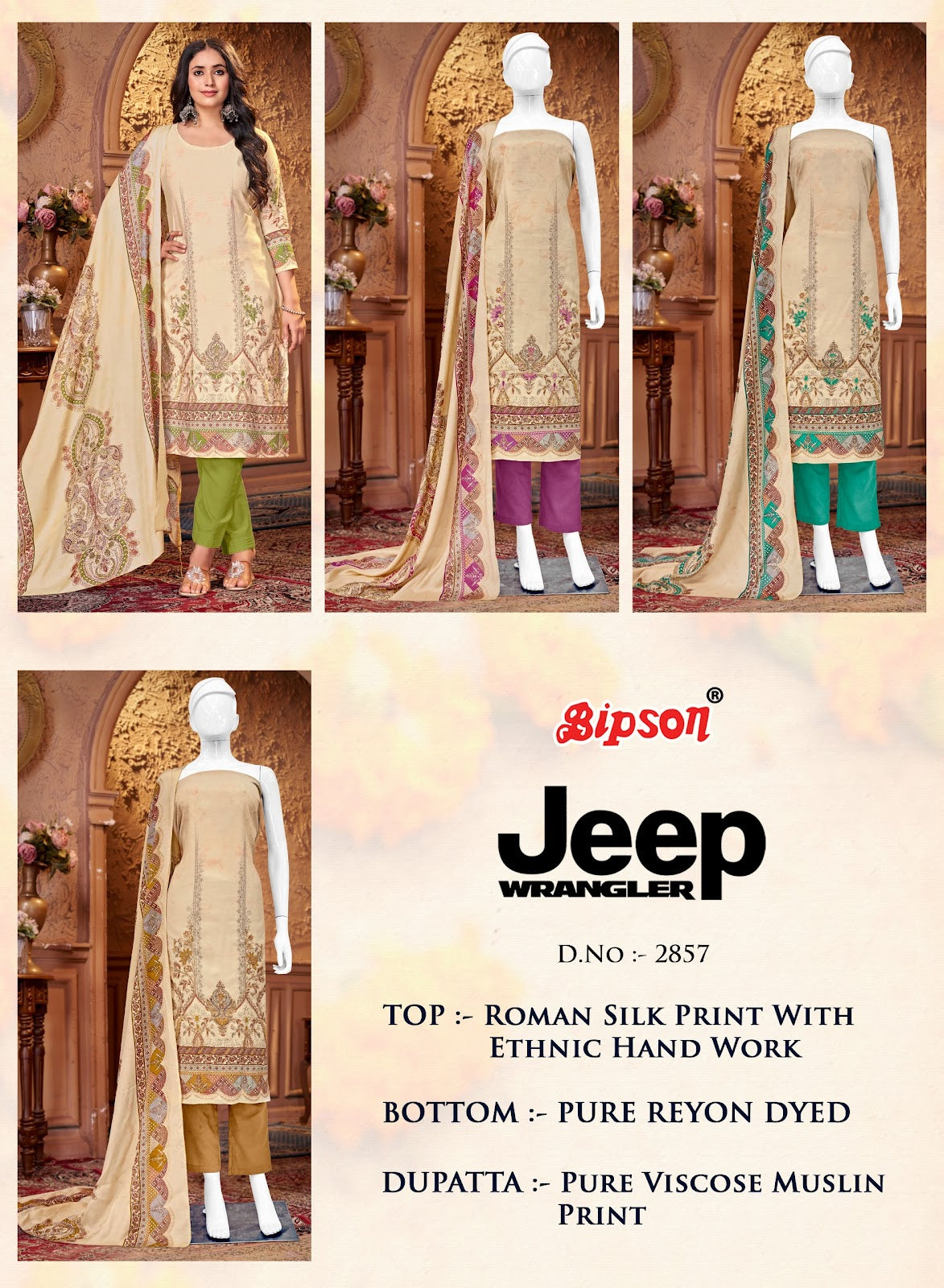 Jeep Wranglar 2857 Bipson Prints Roman Silk Pant Style Suits Supplier