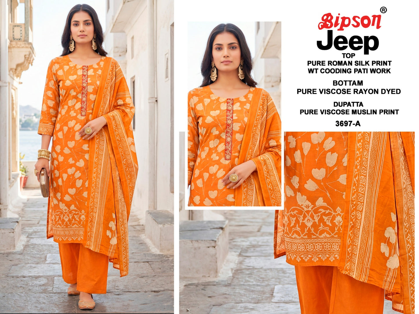 Jeep Wranglar 3697 Bipson Prints Roman Silk Pant Style Suits Wholesale Price