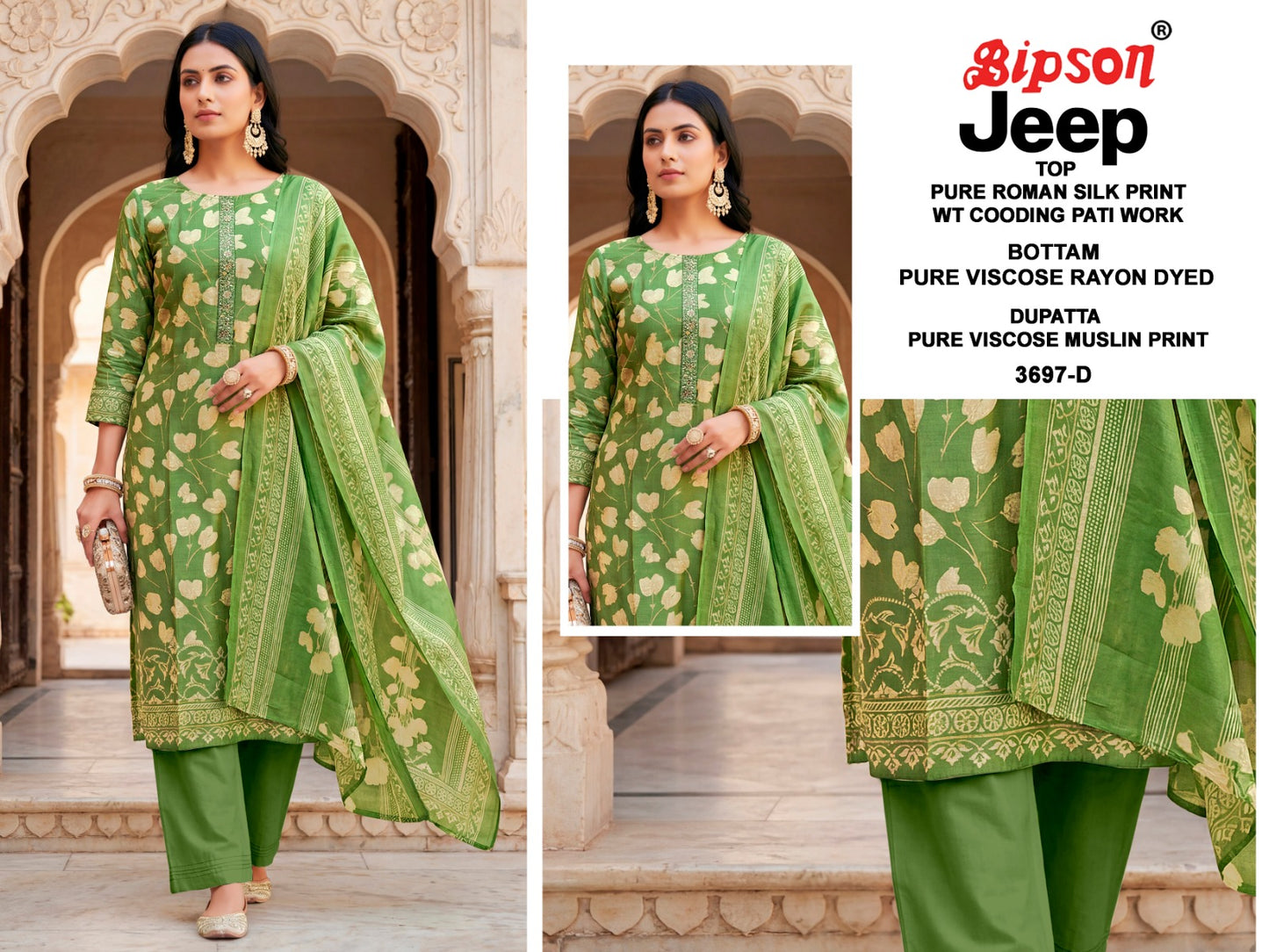 Jeep Wranglar 3697 Bipson Prints Roman Silk Pant Style Suits Wholesale Price