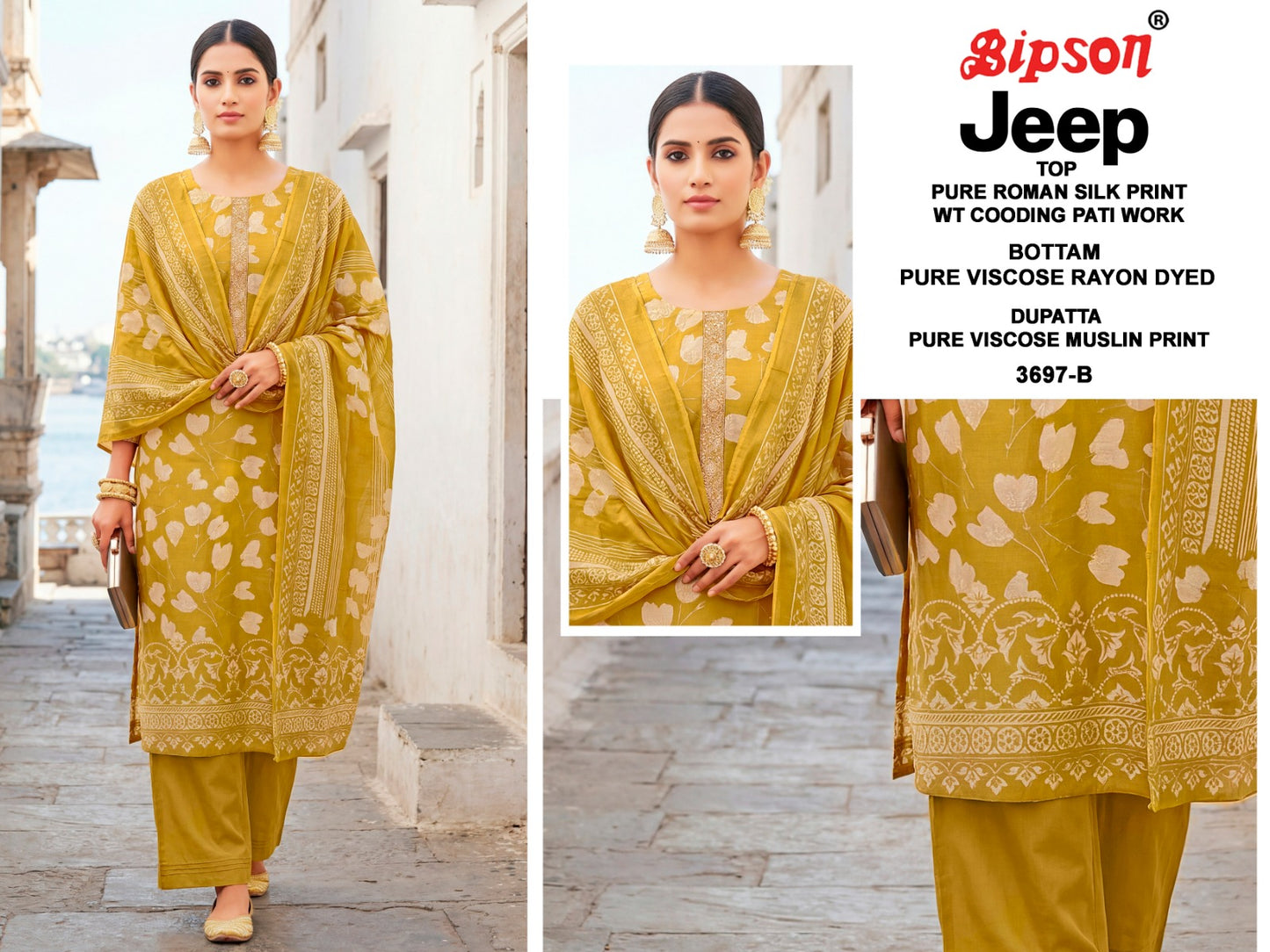 Jeep Wranglar 3697 Bipson Prints Roman Silk Pant Style Suits Wholesale Price