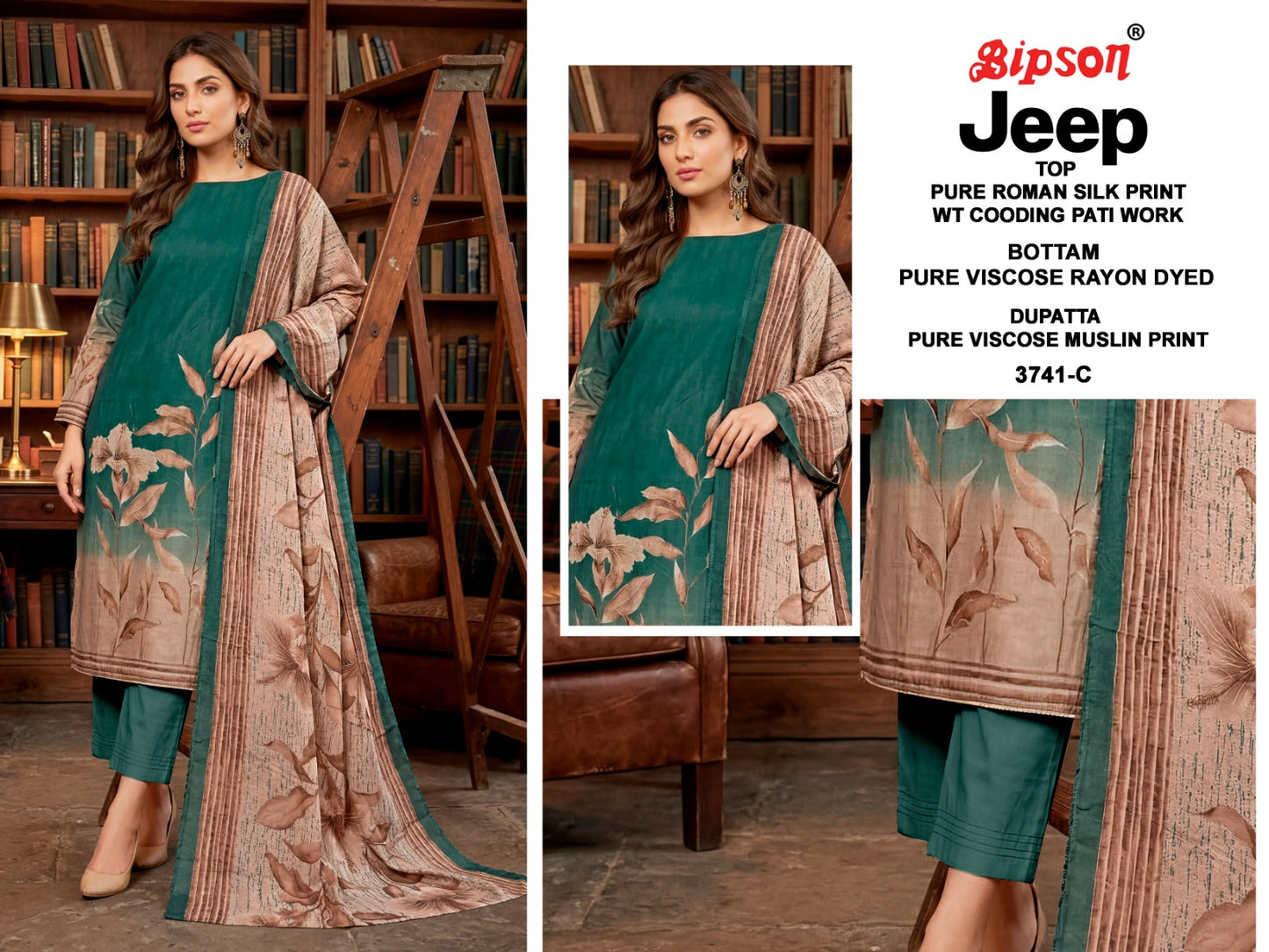 Jeep Wranglar 3741 Bipson Prints Roman Silk Pant Style Suits Wholesaler Ahmedabad