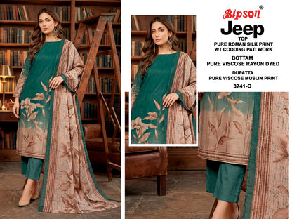 Jeep Wranglar 3741 Bipson Prints Roman Silk Pant Style Suits Wholesaler Ahmedabad