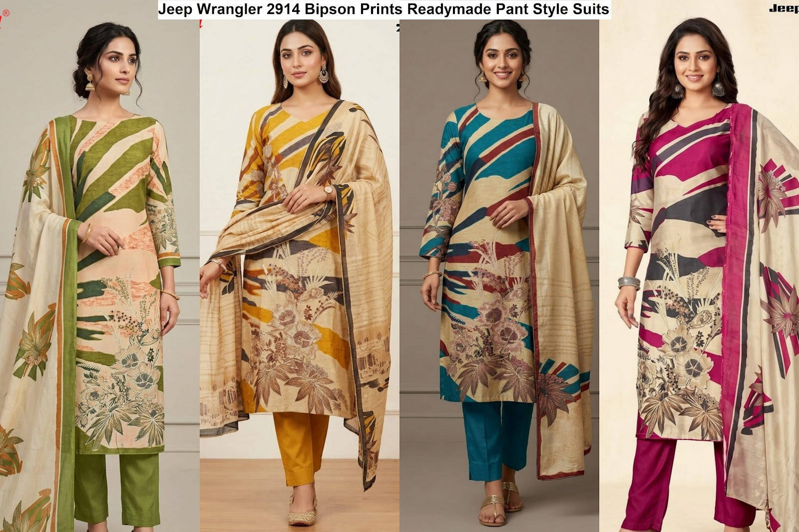 Jeep Wrangler 2914 Bipson Prints Roman Silk Readymade Pant Style Suits Supplier Gujarat