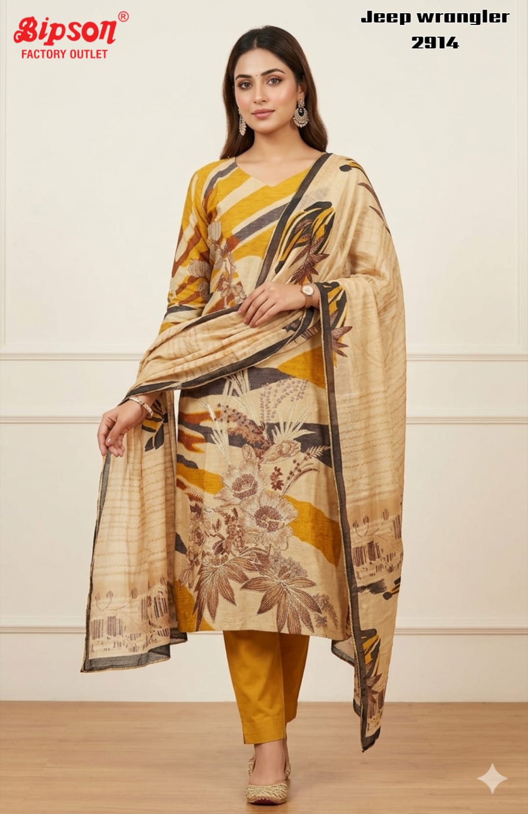 Jeep Wrangler 2914 Bipson Prints Roman Silk Readymade Pant Style Suits Supplier Gujarat