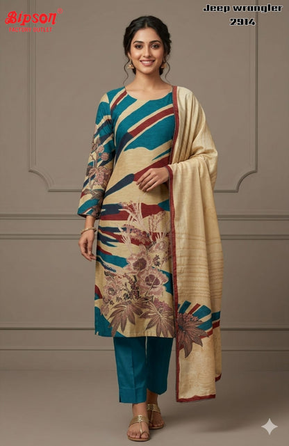 Jeep Wrangler 2914 Bipson Prints Roman Silk Readymade Pant Style Suits Supplier Gujarat