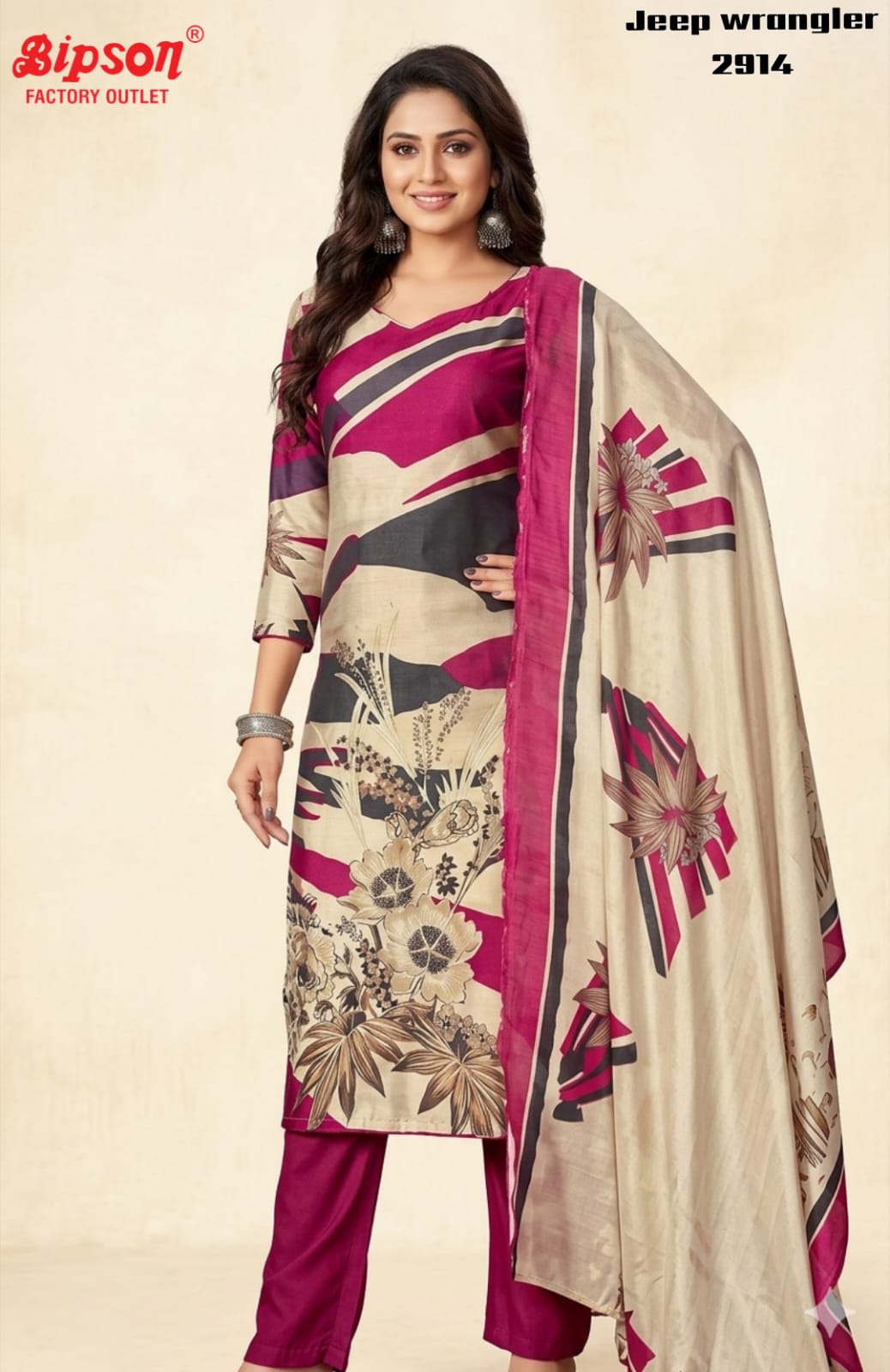 Jeep Wrangler 2914 Bipson Prints Roman Silk Readymade Pant Style Suits Supplier Gujarat