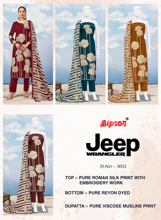 Jeep Wrangler 3032 Bipson Prints Roman Silk Pant Style Suits Wholesale Rate