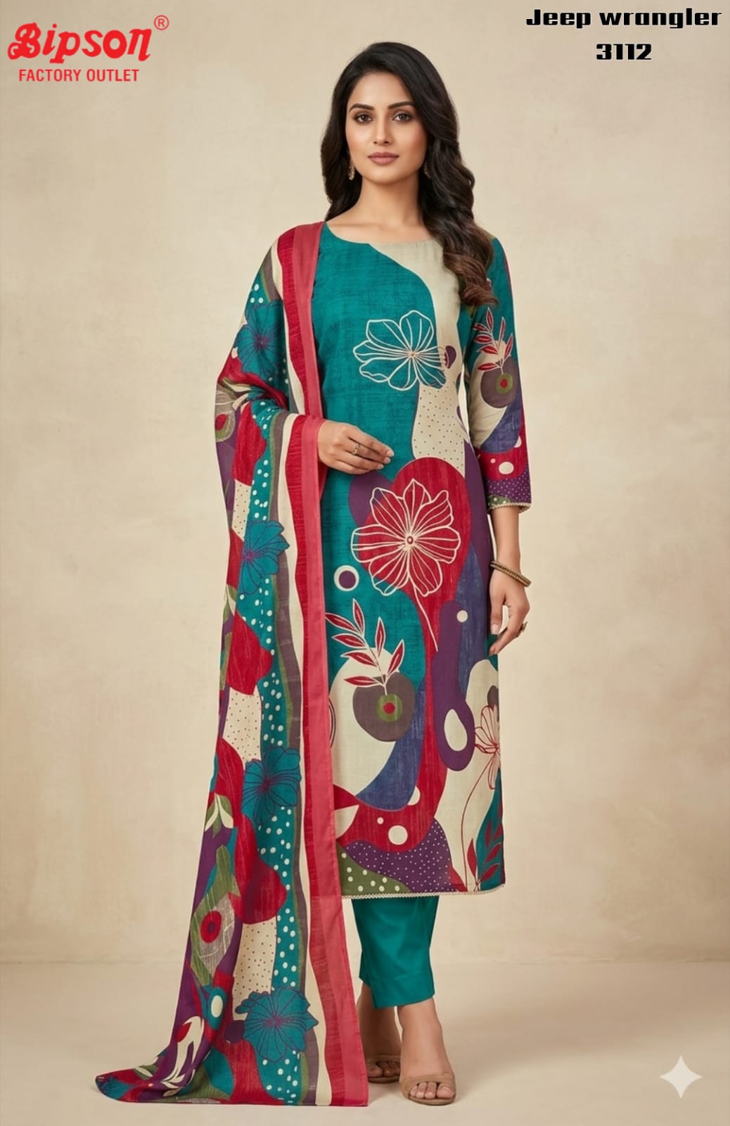 Jeep Wrangler 3112 Bipson Prints Roman Silk Readymade Pant Style Suits Manufacturer Gujarat
