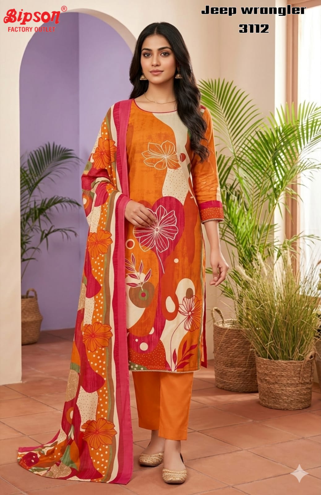 Jeep Wrangler 3112 Bipson Prints Roman Silk Readymade Pant Style Suits Manufacturer Gujarat