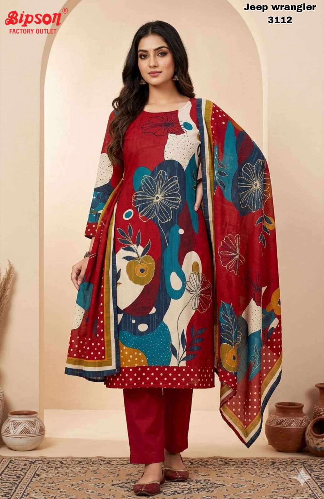 Jeep Wrangler 3112 Bipson Prints Roman Silk Readymade Pant Style Suits Manufacturer Gujarat
