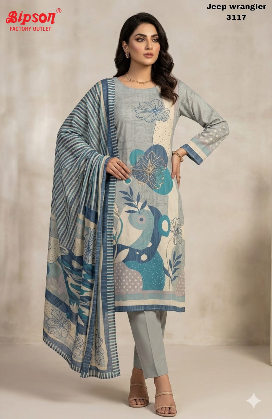 Jeep Wrangler 3117 Bipson Prints Roman Silk Readymade Pant Style Suits Exporter India